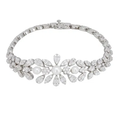 Latelita Women's White / Neutrals / Silver Empress Pearl Petal Tennis Bracelet