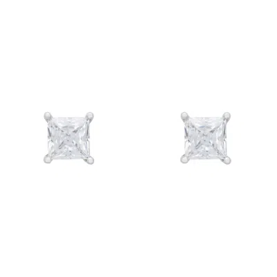 Latelita Women's White / Neutrals / Silver Square-cut Solitaire Stud Earrings Moissanite Silver