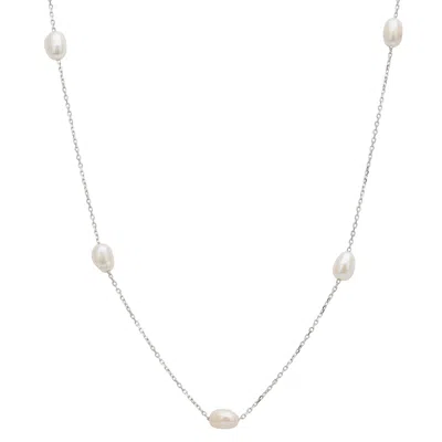 Latelita Women's White / Neutrals Solid 14k White Gold Natural Spaced Pearl Necklace In Silver