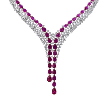Latelita Women's White / Pink / Purple Baroness Statement Necklace Ruby Silver
