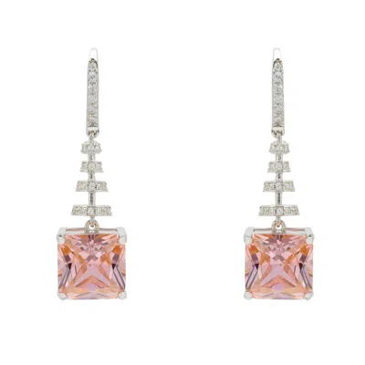 Latelita Women's White / Pink / Silver Spiral Square Crystal Drop Earrings Morganite Pink Silver In Multi