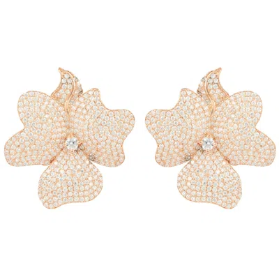 Latelita Women's White / Rose Gold Flower Large Stud Earrings Rose Gold In Multi