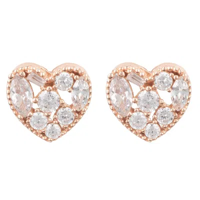 Latelita Women's White / Rose Gold Heart Sparkling Stud Earrings Rosegold In Multi