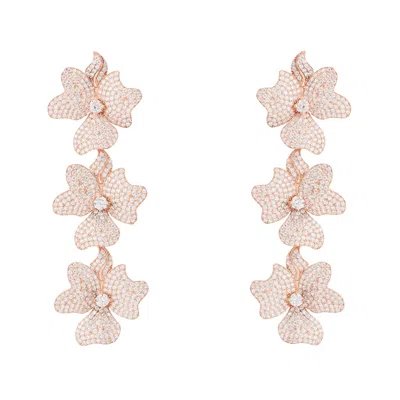 Latelita Women's White / Rose Gold Jasmine Flower Triple Drop Earrings Rosegold In Multi