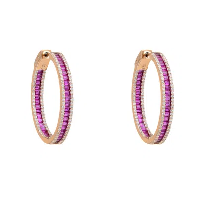 Latelita Women's White / Rose Gold / Pink Baguette Hoop Earrings Ruby Pink Rosegold