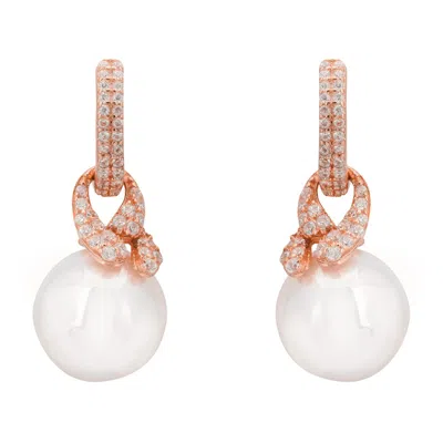 Latelita Women's White / Rose Gold Tie The Knot Drop Pearl Earrings Rosegold