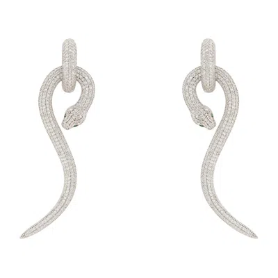 Latelita Women's White / Silver Anaconda Snake Drop Earrings Silver White In Multi