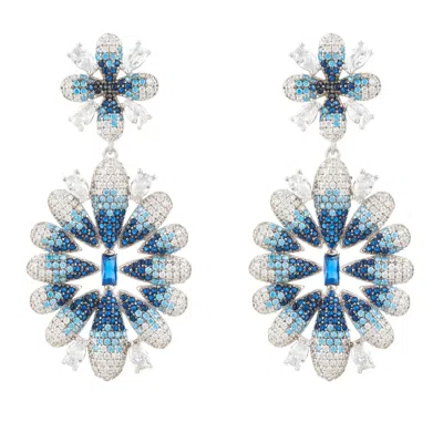 Latelita Women's White / Silver / Blue Babylon Ice Blue Gradient Flower Drop Earrings Silver In Multi