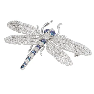 Latelita Women's White / Silver / Blue Dragonfly Brooch Silver Sapphire Cz