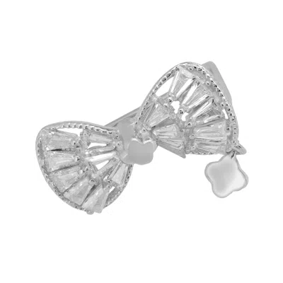 Latelita Women's White / Silver Bow And Clover Baguette Pin Brooch Silver