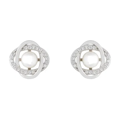 Latelita Women's White / Silver Celtic Knot Pearl Stud Earrings Silver In Multi