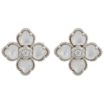 Latelita Women's White / Silver Flower Clover Mother Of Pearl Stud Earrings Silver In Multi