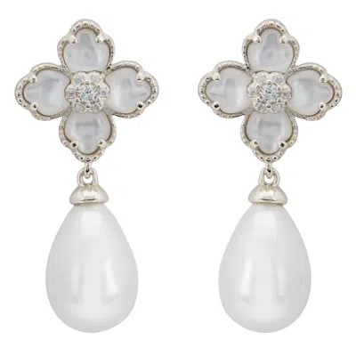 Latelita Women's White / Silver Flower Clover Pearl Drop Earrings Mother Of Pearl Silver
