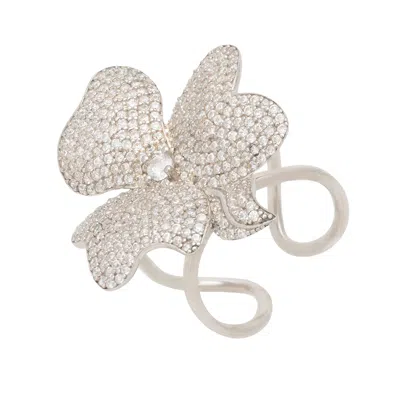 Latelita Women's White / Silver Flower Cocktail Ring Silver In Multi