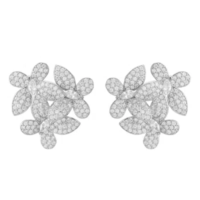 Latelita Women's White / Silver Flowers Large Stud Earrings Silver In Multi