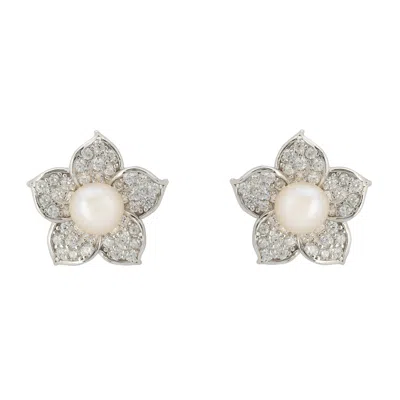Latelita Women's White / Silver Forget Me Not Pearl Stud Earrings Silver In Multi
