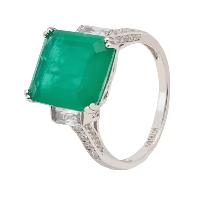 Latelita Women's White / Silver / Green Margaret Cocktail Ring Silver Colombian Emerald