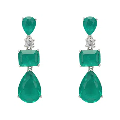 Latelita Women's White / Silver / Green Valentina Drop Earrings Silver Colombian Emerald