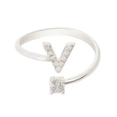 Latelita Women's White / Silver Initial Ring Silver V In Multi