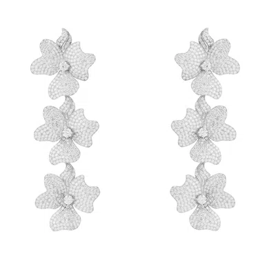 Latelita Women's White / Silver Jasmine Flower Triple Drop Earrings Silver In Multi