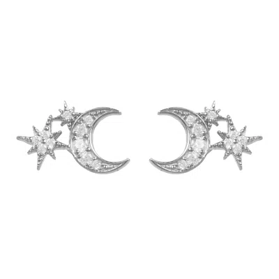 Latelita Women's White / Silver Moon & Starburst Small Stud Earrings Silver In Multi