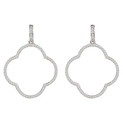 Latelita Women's White / Silver Open Clover Large Drop Earrings White Cz Silver In Multi