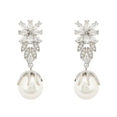 Latelita Women's White / Silver Primrose Baroque Pearl Earrings Silver White In Multi
