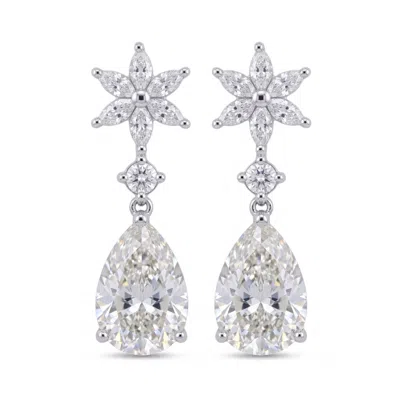Latelita Women's White / Silver Sunflower Moissanite Drop Earrings Silver In White/silver