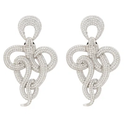 Latelita Women's White / Silver Viper Snake Drop Earrings Silver White In Multi