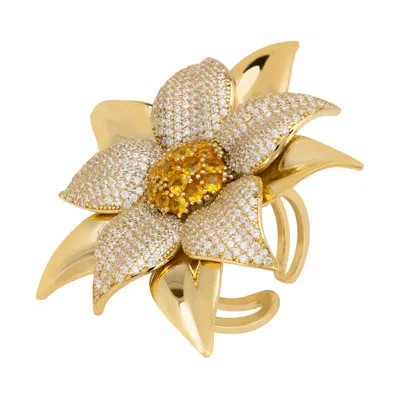 Latelita Women's White / Yellow / Orange Marguerite Daisy Flower Cocktail Ring White Gold In Multi