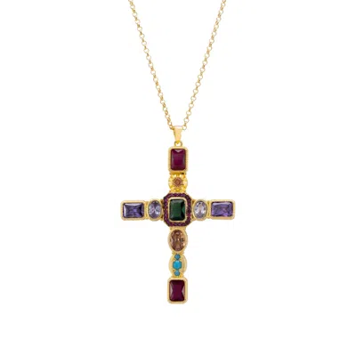 Latelita Women's Yellow / Gold / Green Santa Maria Extra Large Gemstone Cross Pendant Gold