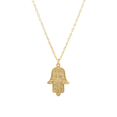 Latelita Women's Yellow / Gold Hamsa Evil Eye Embossed Pendant Necklace Gold