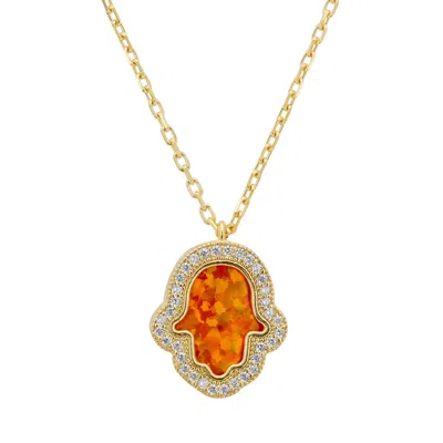 Latelita Women's Yellow / Orange / Gold Hamsa Opalite Fire Opal Necklace Gold In Multi