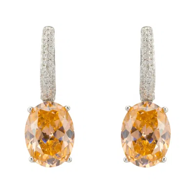 Latelita Women's Yellow / Orange / Silver Alexandra Oval Drop Earrings Silver Peach Quartz