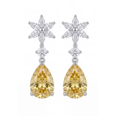 Latelita Women's Yellow / Silver / White Sunflower Yellow Topaz Drop Earrings Silver In Yellow/silver/white