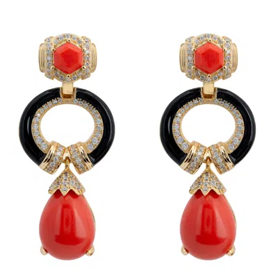 Latelita Women's Yellow / White / Black Clara Bow Coral & Enamel Drop Earrings Gold In Multi