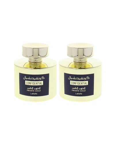 Lattafa Unisex 3.4oz Confidential - Private Gold Edp - Pack Of 2