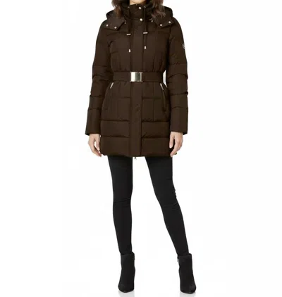Latte Black Single Breasted Down Puffer Coat Jacket In Black In Brown