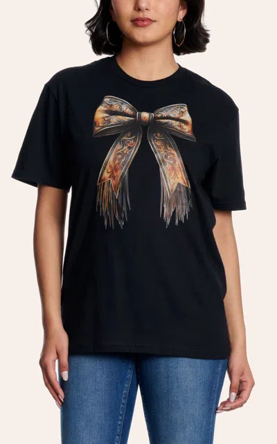 Lattimore Women's Black Leather Bow Graphic T-shirt