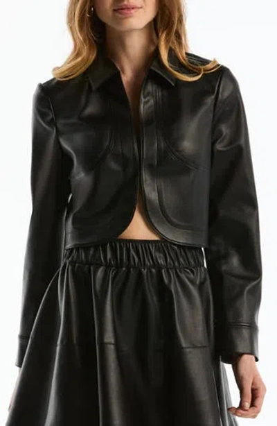 Laundry By Shelli Segal Curved Hem Cropped Faux Leather Jacket In Black