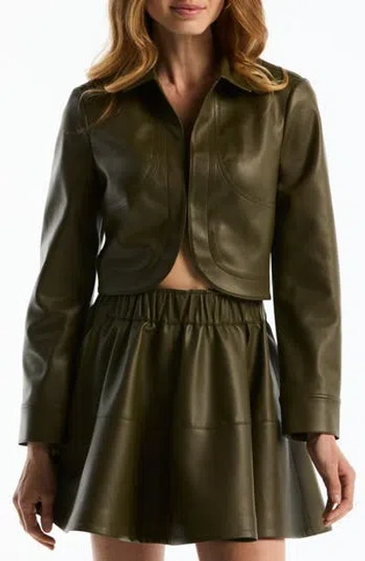 Laundry By Shelli Segal Curved Hem Cropped Faux Leather Jacket In Green