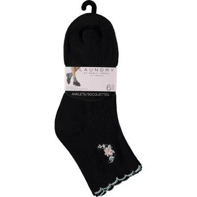 Laundry By Shelli Segal 6-pack Embroidered Scalloped Edge Anklet Socks In Multi