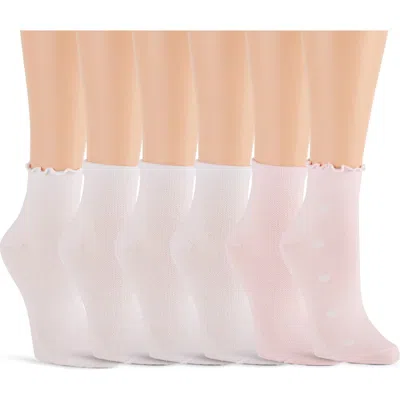 Laundry By Shelli Segal 6-pack Assorted Lettuce Edge Anklet Socks In White