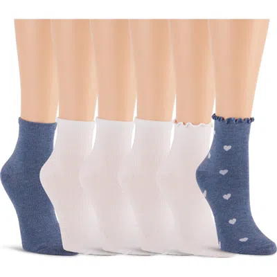 Laundry By Shelli Segal 6-pack Assorted Lettuce Edge Anklet Socks In White