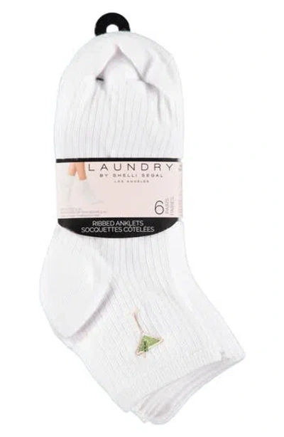 Laundry By Shelli Segal 6-pack Embroidered Rib Anklet Socks In White