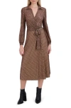 Laundry By Shelli Segal Angela Reversible Long Sleeve Wrap Front Dress In Brown