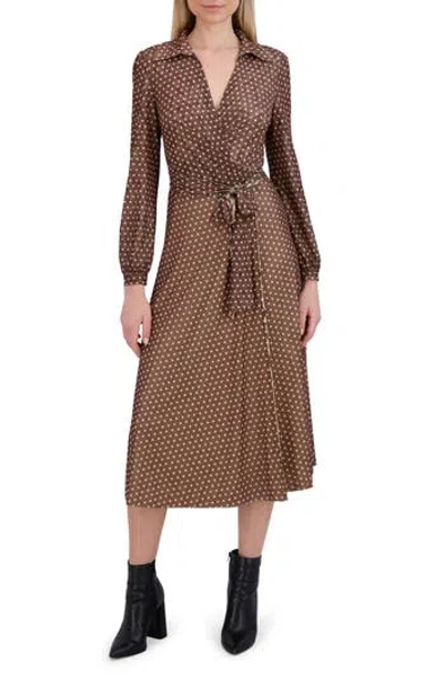 Laundry By Shelli Segal Angela Reversible Long Sleeve Wrap Front Dress In Brown