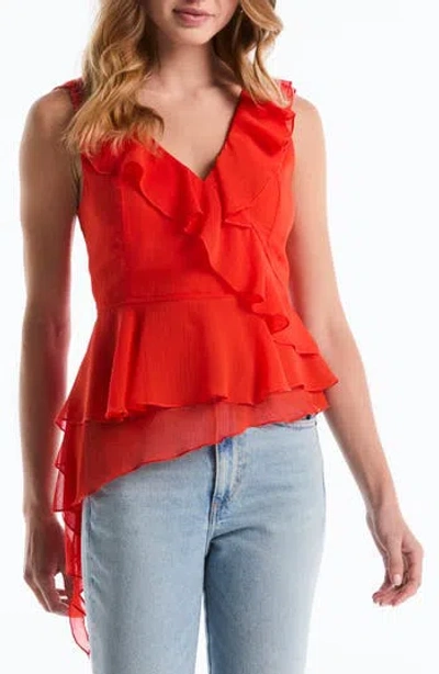 Laundry By Shelli Segal Asymmetrical Ruffle Blouse In Red