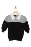 Laundry By Shelli Segal Beaded Collar Sweater In Cream/light Grey Mix/black