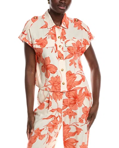 Laundry By Shelli Segal Blossoming Linen-blend Camp Shirt In Blue